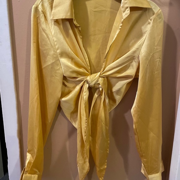 Gold/Yellow Satin Front Tie Top - Picture 1 of 3